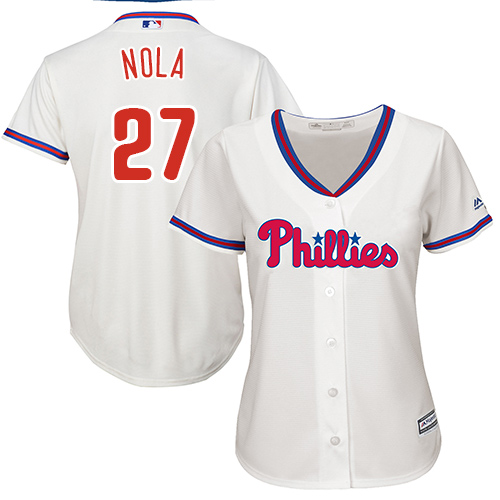 Phillies #27 Aaron Nola Cream Alternate Women's Stitched MLB Jersey