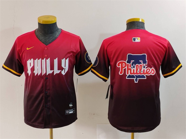 Youth Philadelphia Phillies Team Big Logo Red 2024 City Connect Limited Stitched Baseball Jerseys