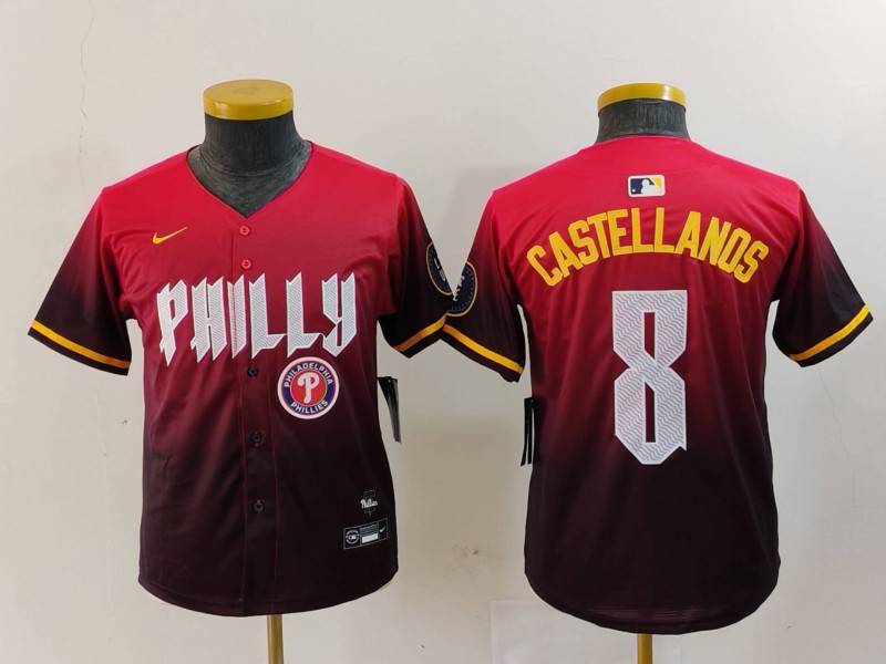 Youth Philadelphia Phillies #8 Nick Castellanos Red 2024 City Connect Limited Stitched Baseball Jersey 6