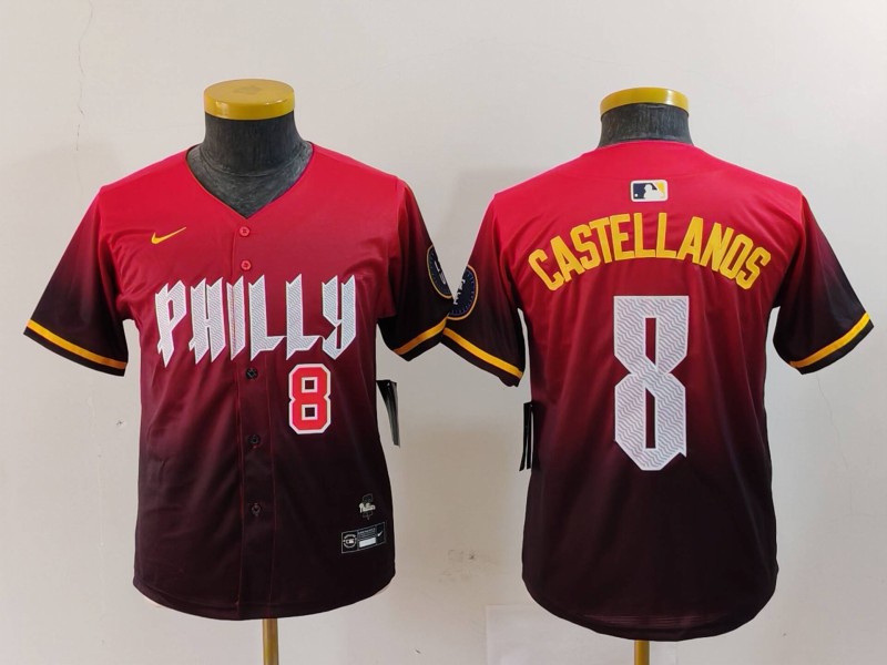 Youth Philadelphia Phillies #8 Nick Castellanos Red 2024 City Connect Limited Stitched Baseball Jersey 2