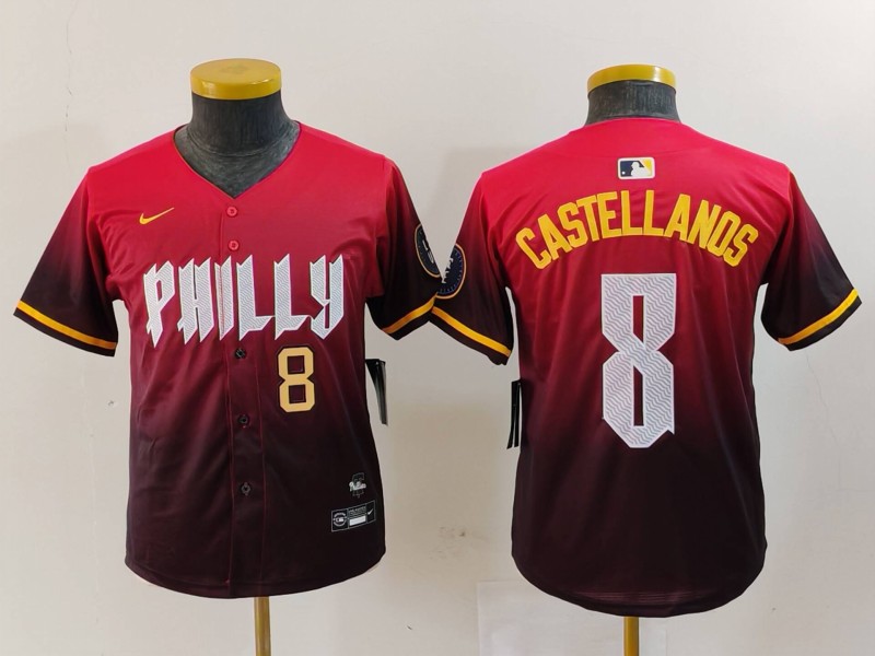 Youth Philadelphia Phillies #8 Nick Castellanos Red 2024 City Connect Limited Stitched Baseball Jersey 1