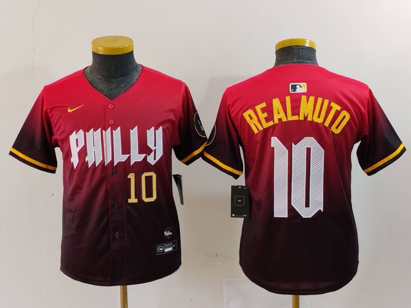 Youth Philadelphia Phillies #10 J.T. Realmuto Red 2024 City Connect Limited Stitched Baseball Jersey 6