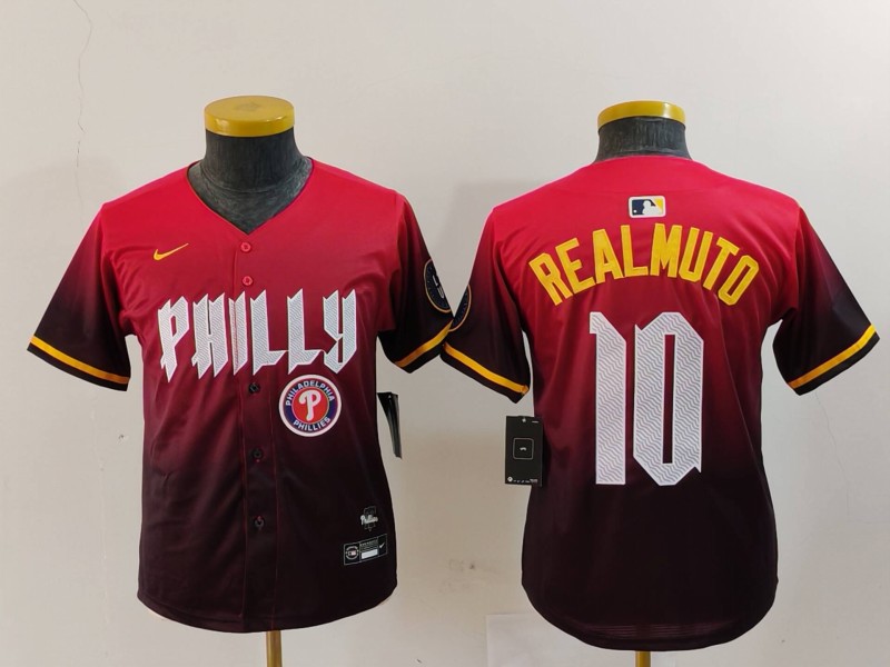 Youth Philadelphia Phillies #10 J.T. Realmuto Red 2024 City Connect Limited Stitched Baseball Jersey 2