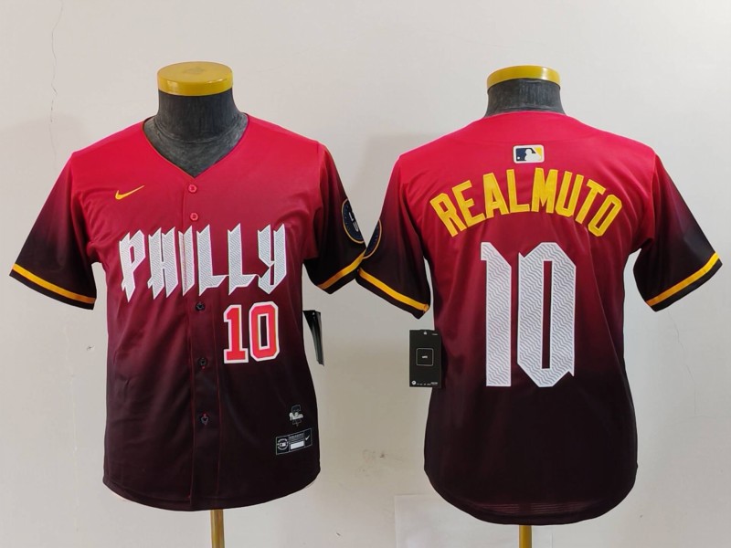 Youth Philadelphia Phillies #10 J.T. Realmuto Red 2024 City Connect Limited Stitched Baseball Jersey 1