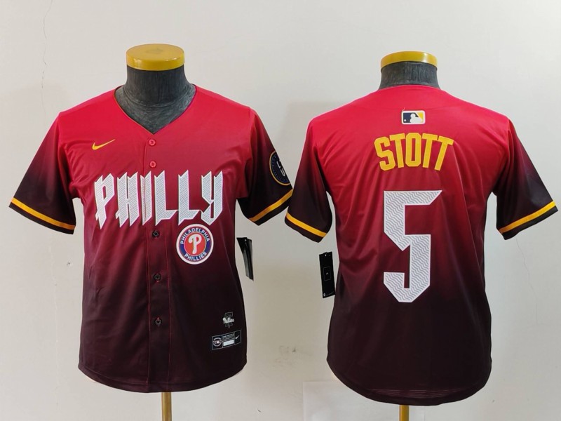 Youth Philadelphia Phillies #5 Bryson Stott Red 2024 City Connect Limited Stitched Baseball Jersey 6