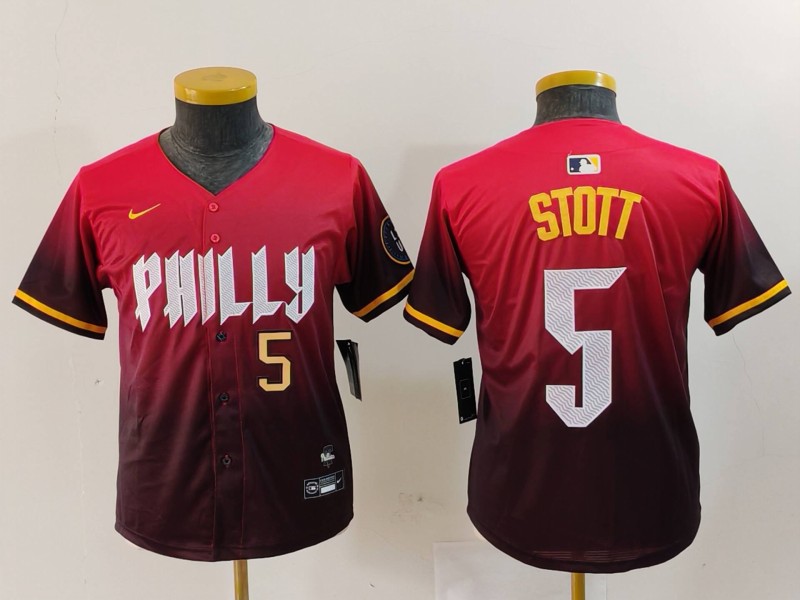 Youth Philadelphia Phillies #5 Bryson Stott Red 2024 City Connect Limited Stitched Baseball Jersey 3