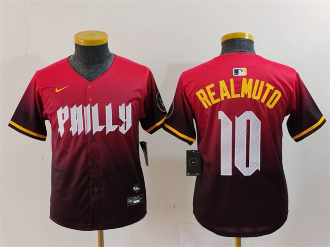 Youth Philadelphia Phillies #10 J.T. Realmuto Red 2024 City Connect Limited Stitched Baseball Jersey