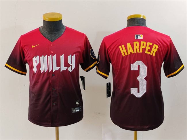 Youth Philadelphia Phillies #3 Bryce Harper Red 2024 City Connect Limited Stitched Baseball Jersey