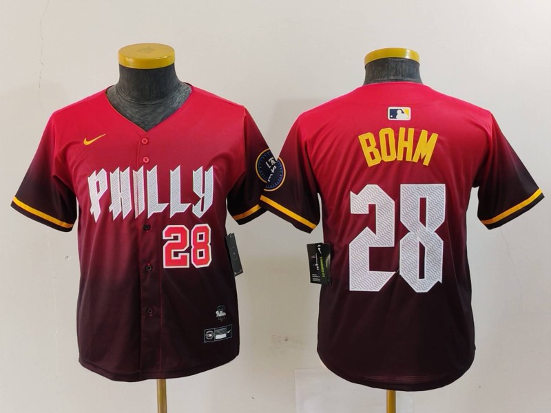 Youth Philadelphia Phillies #28 Alec Bohm Red 2024 City Connect Limited Stitched Baseball Jersey 5