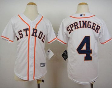 Youth Houston Astros #4 George Springer White Cool Base Stitched Baseball Jersey