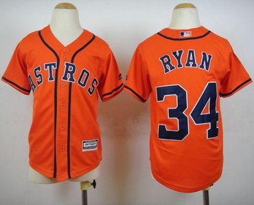 Youth Houston Astros #34 Nolan Ryan Orange Cool Base Stitched Baseball Jersey