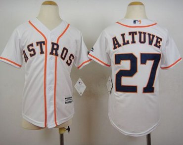 Youth Houston Astros #27 Jose Altuve White Cool Base Stitched Baseball Jersey