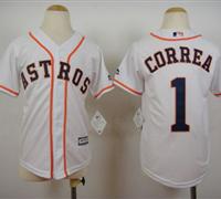 Youth Houston Astros #1 Carlos Correa White Cool Base Stitched