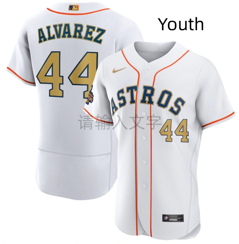 Custom Youth Houston Astros White 2023 Gold Collection With World Serise Champions Patch Stitched Baseball Jersey