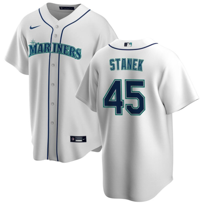 Men's Seattle Mariners #45 Ryne Stanek White Cool Base Stitched Jersey