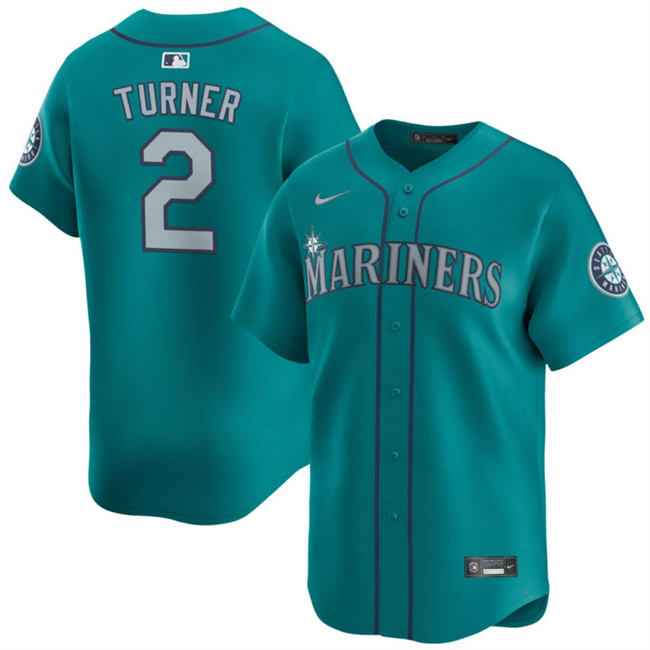 Men's Seattle Mariners #2 Justin Turner Aqua Alternate Limited Stitched Jersey