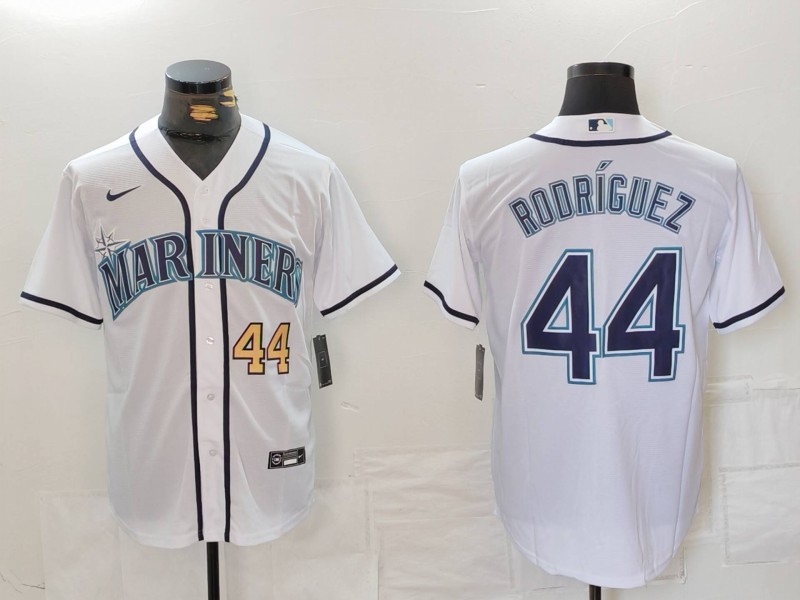 Men's Seattle Mariners #44 Julio Rodriguez White Cool Base Stitched Jersey 2