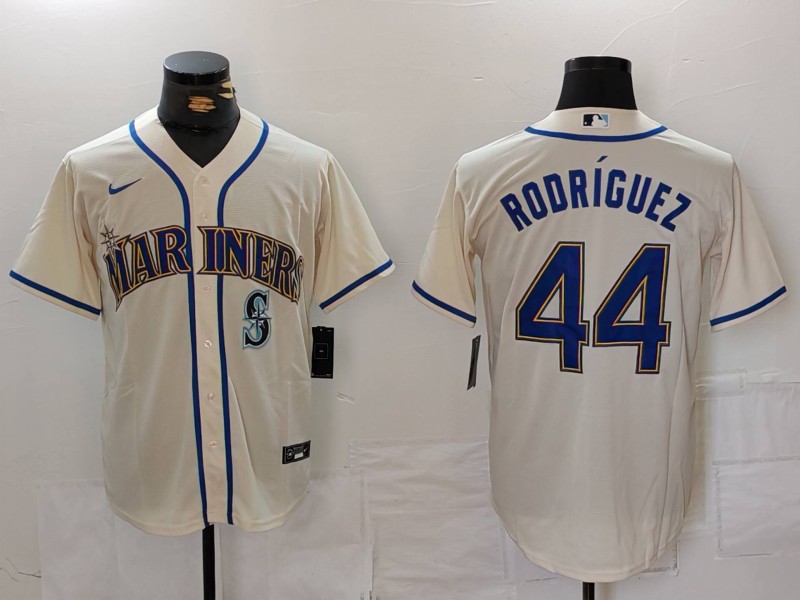 Men's Seattle Mariners #44 Julio Rodriguez Cream Cool Base Stitched Jersey 1