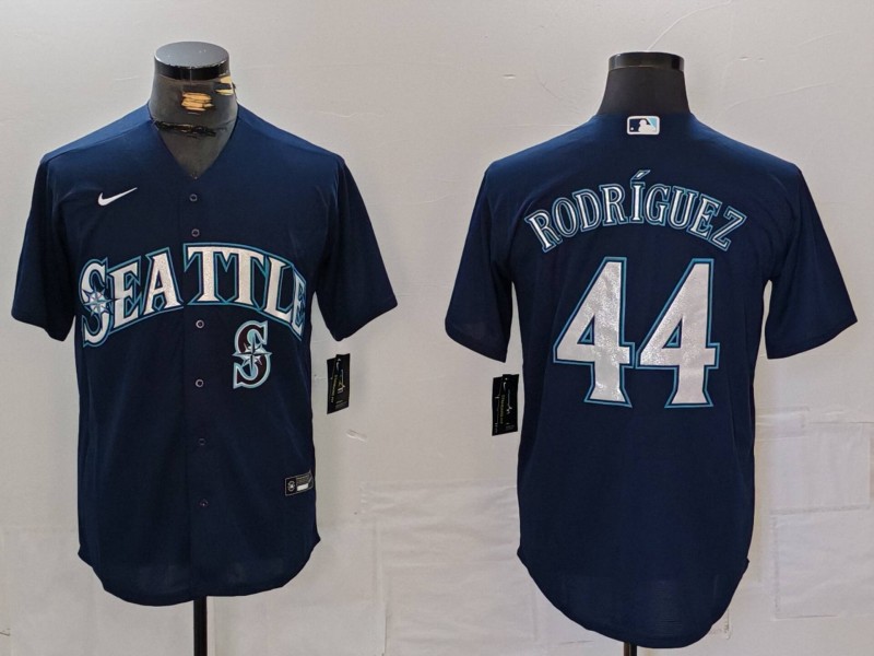 Men's Seattle Mariners #44 Julio Rodríguez Navy Cool Base Stitched Jersey 2