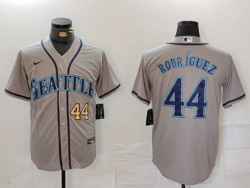 Men's Seattle Mariners #44 Julio Rodríguez Grey Cool Base Stitched Jersey 2