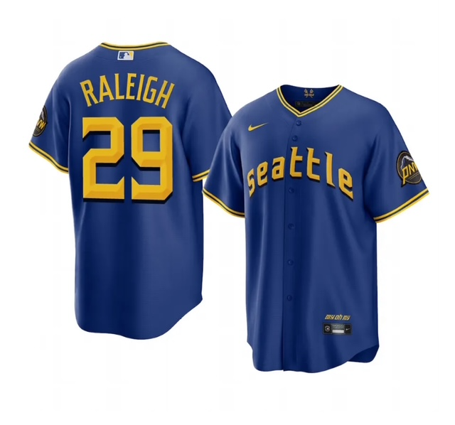 Men's Seattle Mariners #29 Cal Raleigh Royal City Connect Cool Base Stitched Baseball Jersey