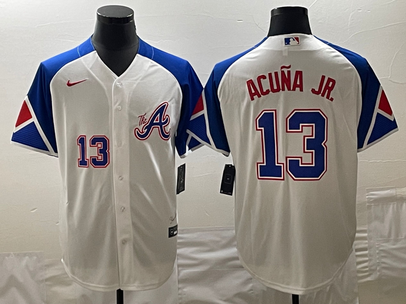 MLB Braves 13 Ronald Acuna White City Connect Nike Cool Base Men Jersey