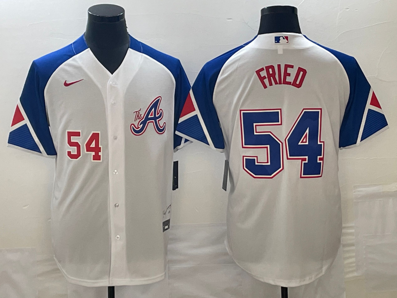 MLB Braves 54 Max Fried White City Connect Nike Cool Base Men Jersey 4