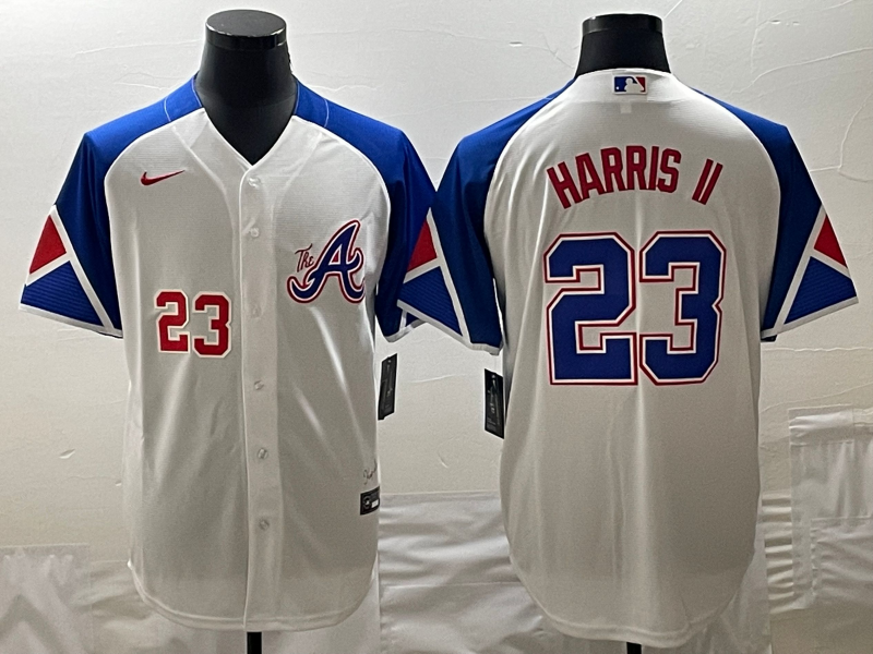 MLB Braves 23 Harris II White City Connect Nike Cool Base Men Jersey 8