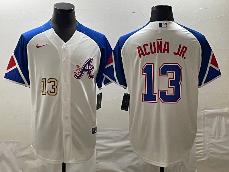 MLB Braves 13 Ronald Acuna White City Connect Cool Base Men Jersey