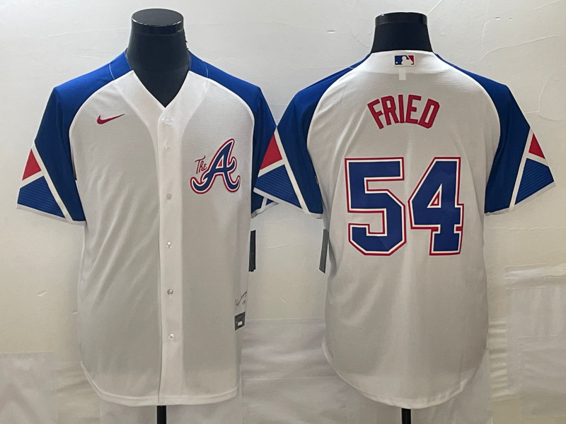 MLB Braves 54 Max Fried White City Connect Cool Base Men Jersey 7