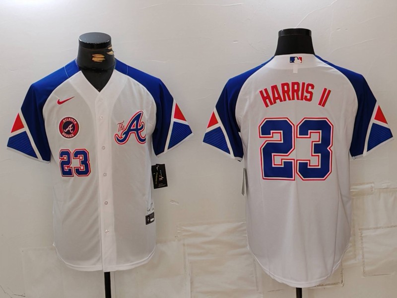 MLB Braves 23 Harris II White City Connect Cool Base Men Jersey 9