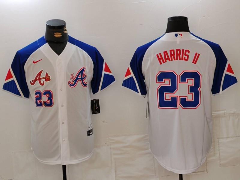 MLB Braves 23 Harris II White City Connect Cool Base Men Jersey 1