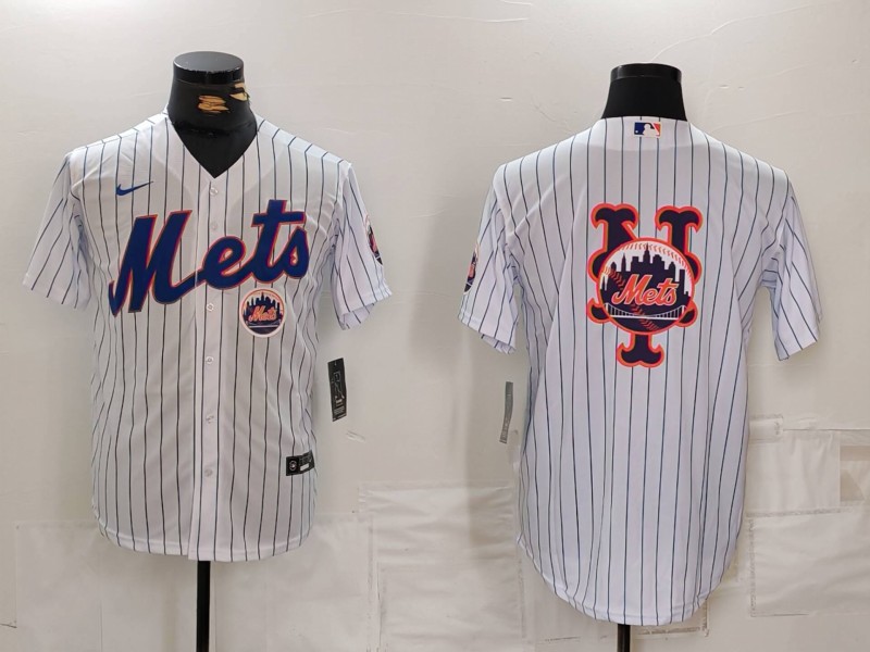 Men's New York Mets White Team Big Logo Cool Base Stitched Baseball Jersey 1