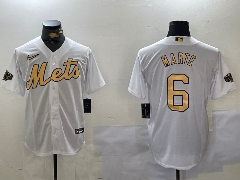 Men's New York Mets #6 Starling Marte 2022 All-Star White Cool Base Stitched Baseball Jersey 3