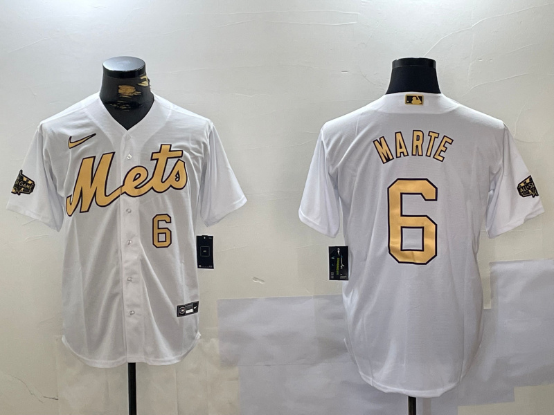 Men's New York Mets #6 Starling Marte 2022 All-Star White Cool Base Stitched Baseball Jersey 2