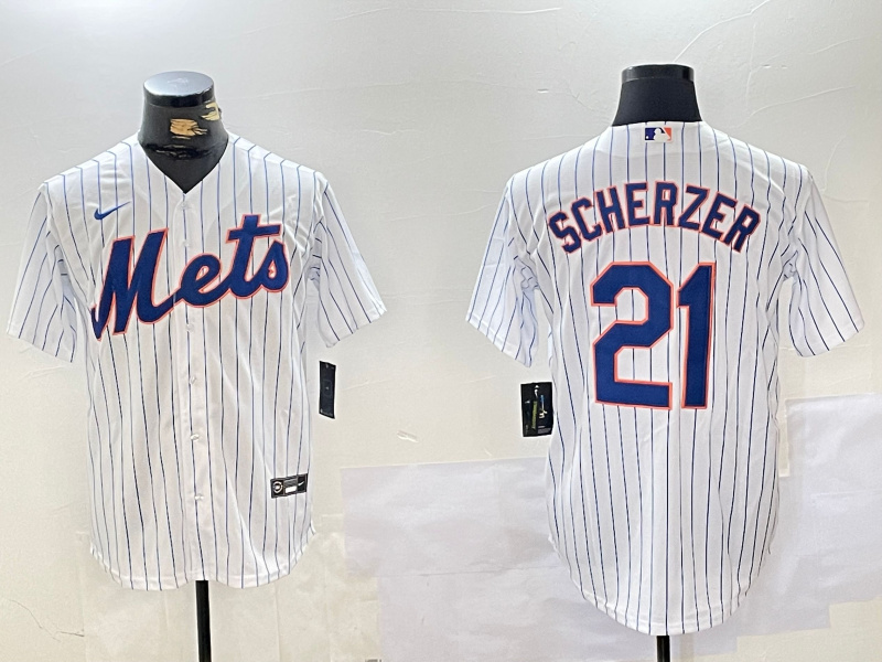 Men's New York Mets #21 Max Scherzer White Cool Base Stitched Baseball Jersey 3