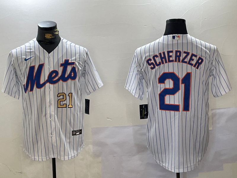 Men's New York Mets #21 Max Scherzer White Cool Base Stitched Baseball Jersey 2