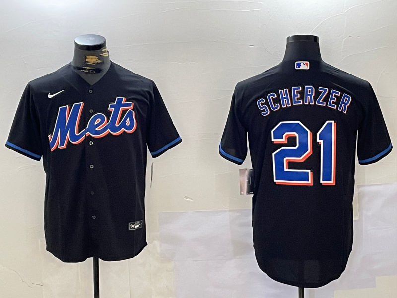 Men's New York Mets #21 Max Scherzer Black Cool Base Stitched Baseball Jersey 3