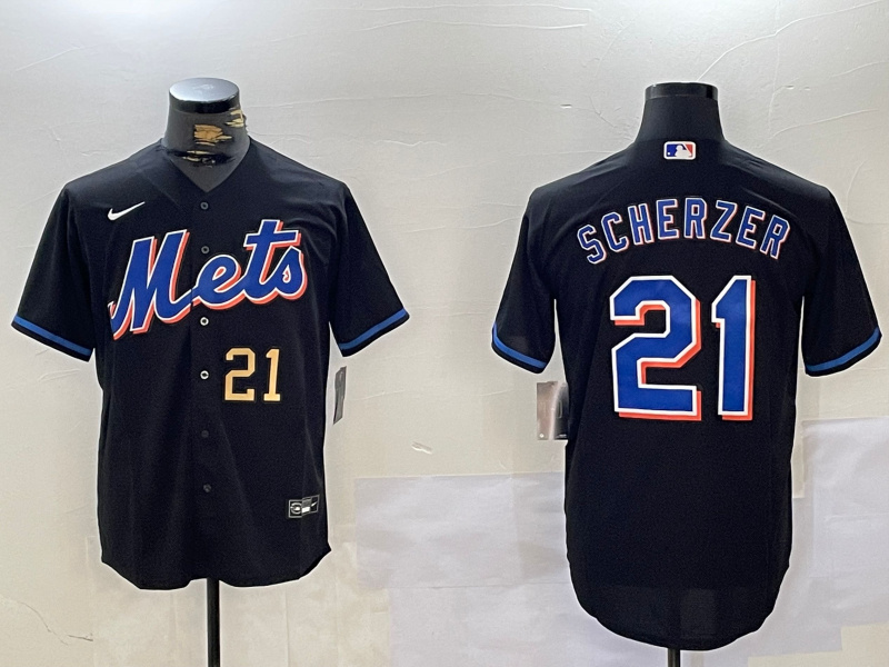 Men's New York Mets #21 Max Scherzer Black Cool Base Stitched Baseball Jersey 2