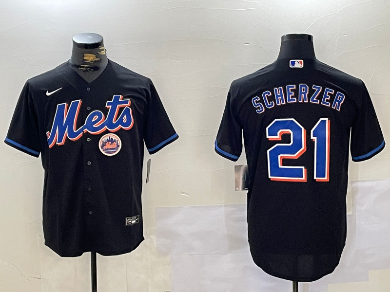 Men's New York Mets #21 Max Scherzer Black Cool Base Stitched Baseball Jersey 1