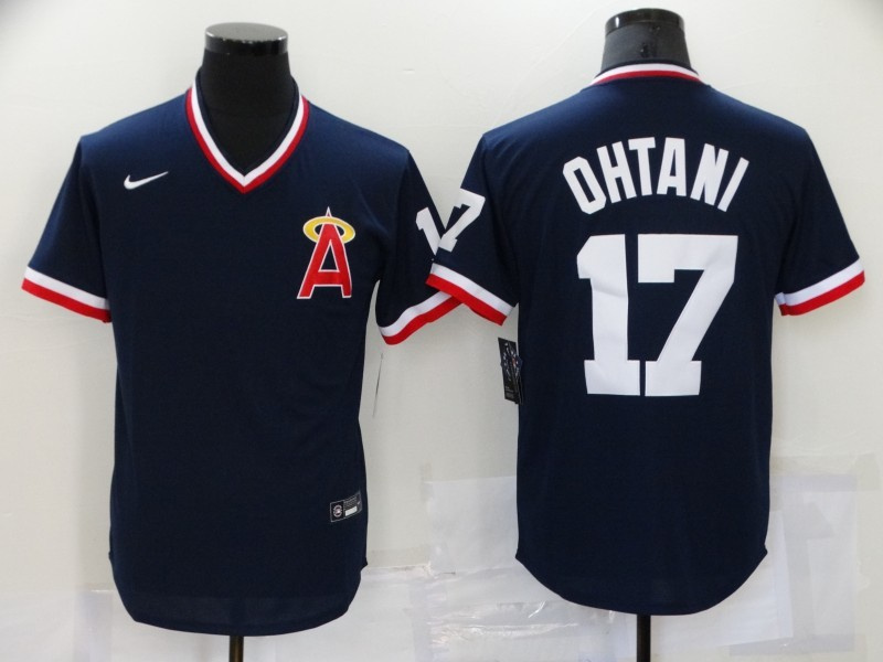 Men's Los Angeles Angels #17 Shohei Ohtani Black Red Cool Base Stitched Jersey