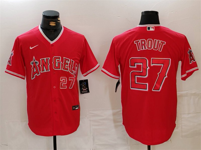 Men's Los Angeles Angels #27 Mike Trout Red Stitched Baseball Jersey