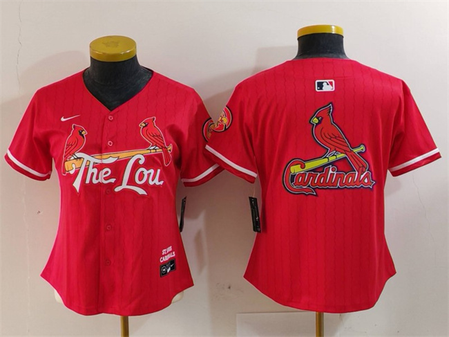 Women's St. Louis Cardinals Team Big Logo Red 2024 City Connect Limited Stitched Baseball Jersey(Run Small) 2