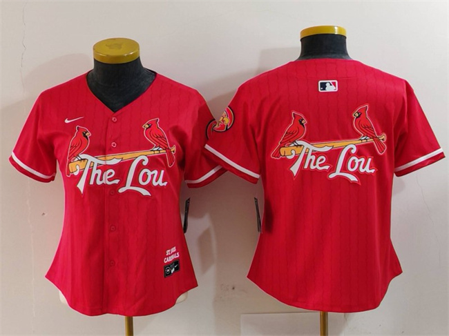 Women's St. Louis Cardinals Team Big Logo Red 2024 City Connect Limited Stitched Baseball Jersey(Run Small) 1