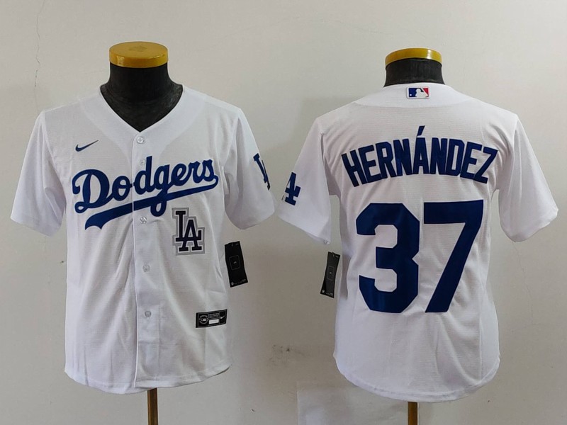 Youth Los Angeles Dodgers #37 Teoscar Hernández White Stitched Baseball Jersey 1