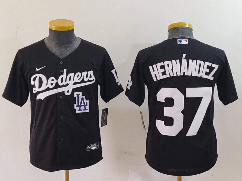 Youth Los Angeles Dodgers #37 Teoscar Hernández Black Stitched Baseball Jersey 5