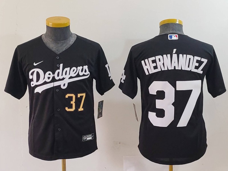 Youth Los Angeles Dodgers #37 Teoscar Hernández Black Stitched Baseball Jersey 3