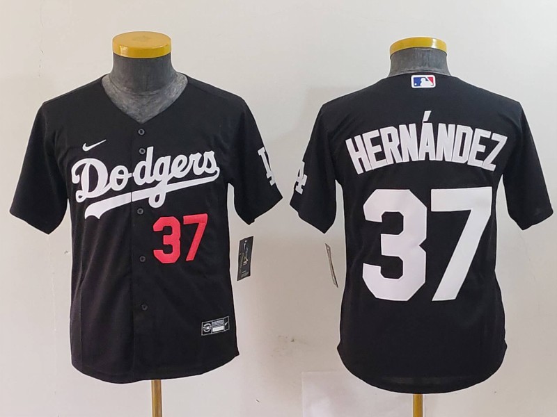 Youth Los Angeles Dodgers #37 Teoscar Hernández Black Stitched Baseball Jersey 2