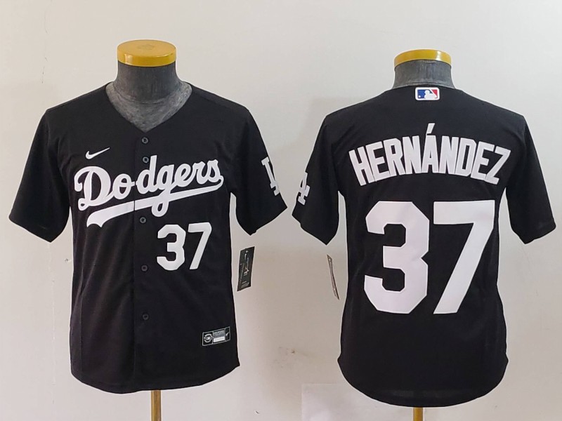 Youth Los Angeles Dodgers #37 Teoscar Hernández Black Stitched Baseball Jersey 1