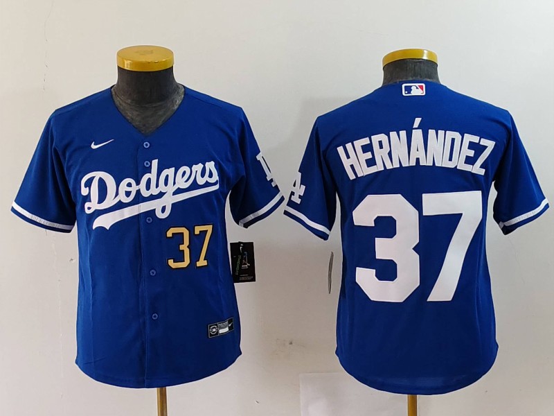 Youth Los Angeles Dodgers #37 Teoscar Hernández Blue Stitched Baseball Jersey 3